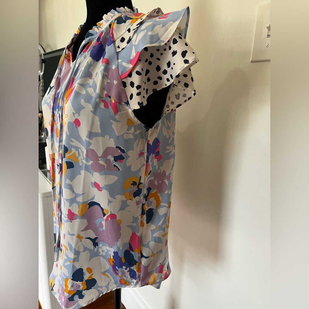 Floral Ruffle Sleeve Blouse w/ Dalmatian Print Detail | Colorful Boho Top - Picture 7 of 7